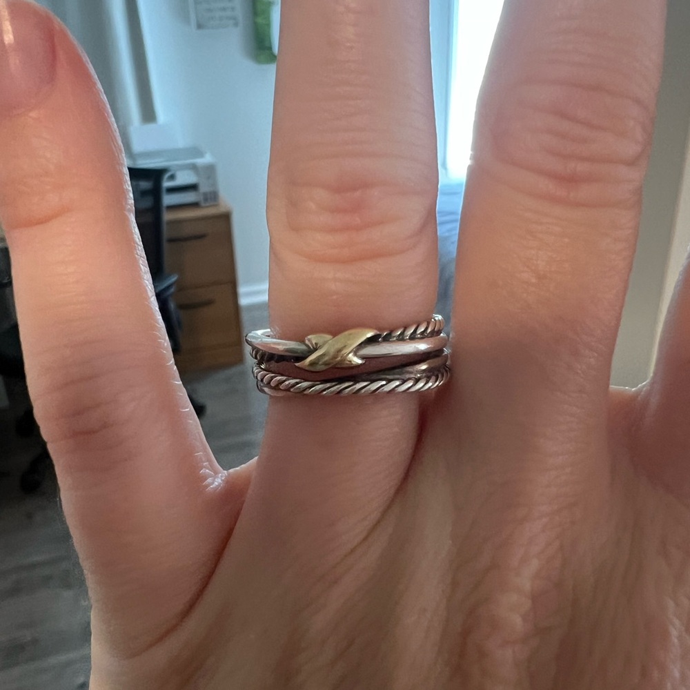 David Yurman Two-Tone Silver and Gold Cable Stack Ring